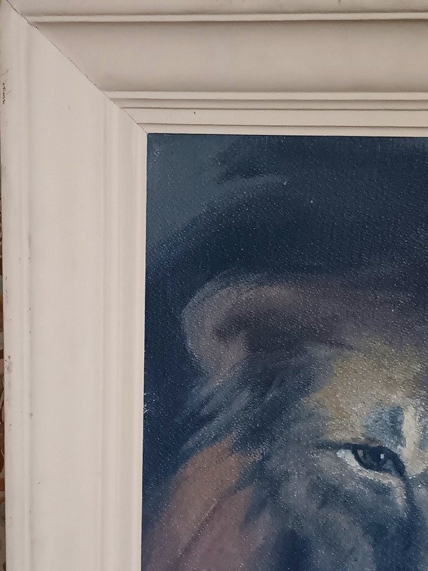 Magnificent Portrait Of Lion Oil On Hardboard Lone Oak Painting Art Deco Painting-photo-2