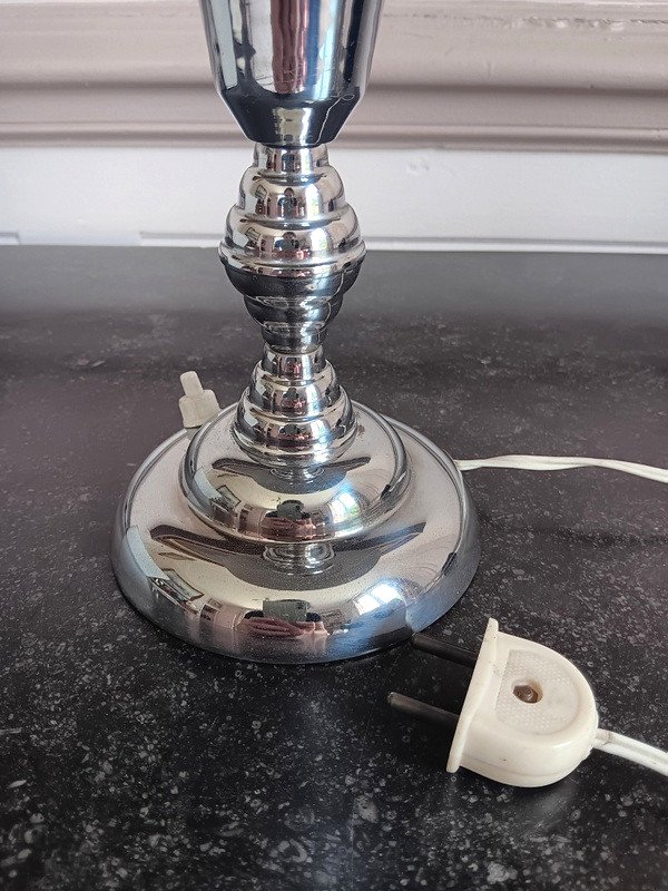 Charming Modernist Table Or Desk Lamp In Nickel-plated Metal Art Deco Period Circa 1930-photo-2