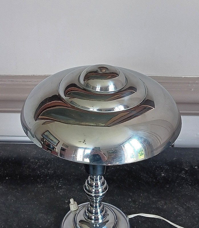 Charming Modernist Table Or Desk Lamp In Nickel-plated Metal Art Deco Period Circa 1930-photo-3