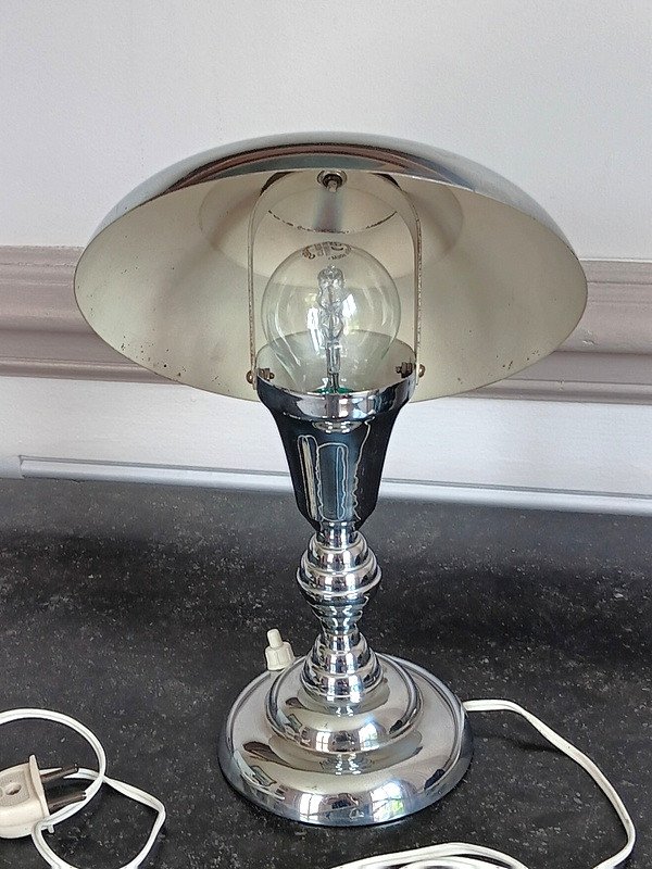 Charming Modernist Table Or Desk Lamp In Nickel-plated Metal Art Deco Period Circa 1930-photo-1