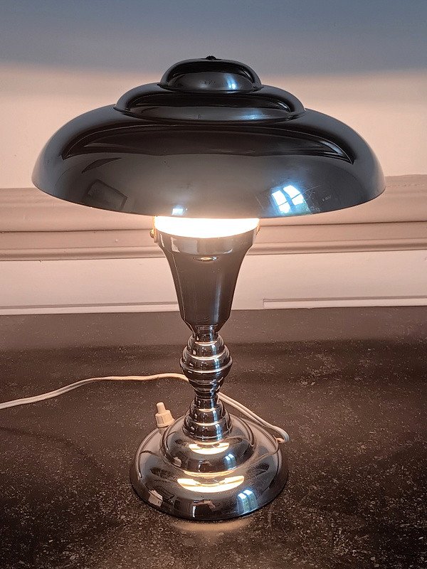 Charming Modernist Table Or Desk Lamp In Nickel-plated Metal Art Deco Period Circa 1930-photo-8