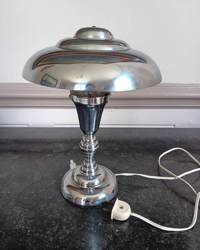 Charming Modernist Table Or Desk Lamp In Nickel-plated Metal Art Deco Period Circa 1930