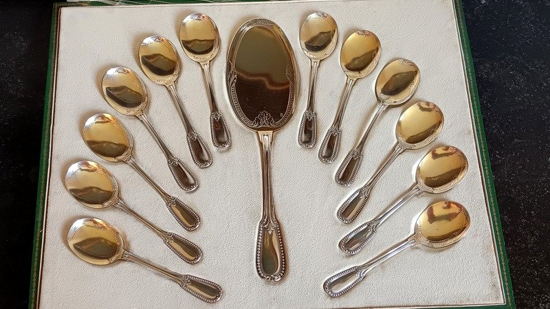 Puiforcat Service à Glace De 12 Cuillères Et d'Une Pelle De Service En Argent Art Nouveau-photo-4