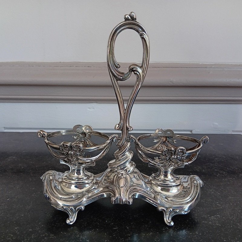 Pair Of Double Salt Shakers In Silver And Cobalt Blue Crystal-photo-1