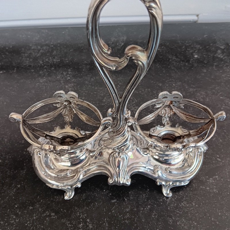 Pair Of Double Salt Shakers In Silver And Cobalt Blue Crystal-photo-3