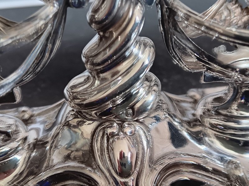 Pair Of Double Salt Shakers In Silver And Cobalt Blue Crystal-photo-6