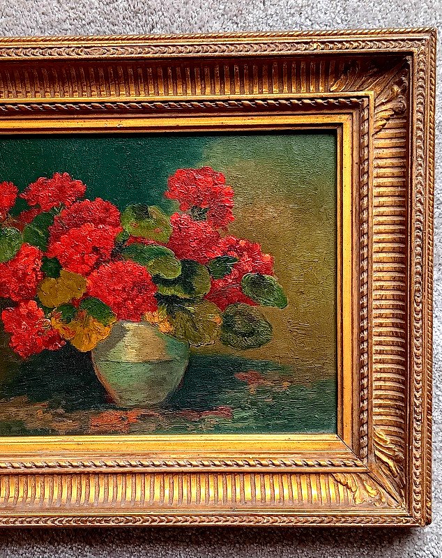Henry Jacques Delpy (1877-1957) Bouquet De Fleurs Capucines Rouges -photo-2