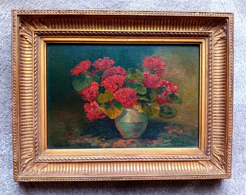 Henry Jacques Delpy (1877-1957) Bouquet De Fleurs Capucines Rouges 