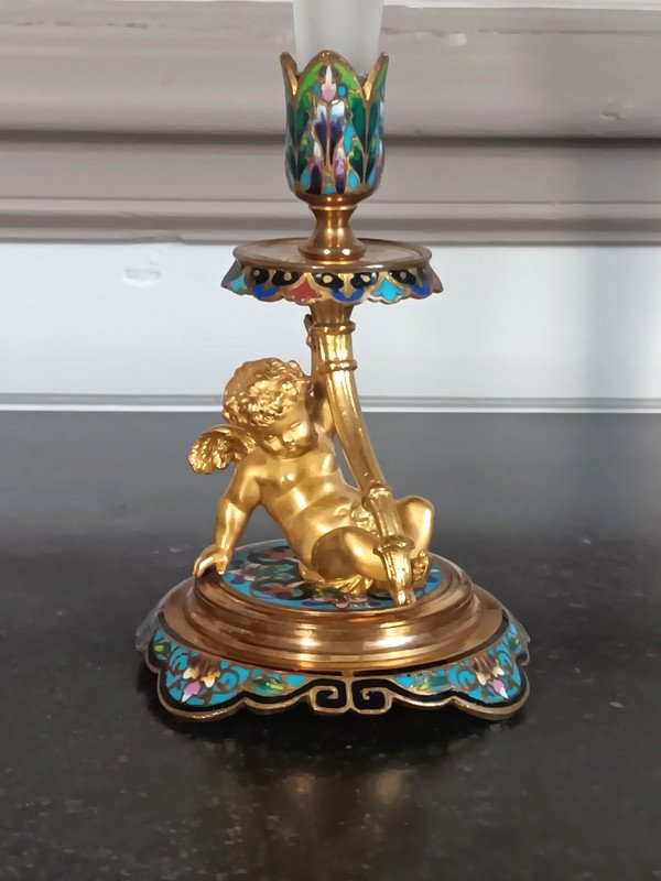 Alphonse Giroux (1776 - 1848) Vase Decor By Angelot Cupidon Crystal And Enamelled Gilt Bronze-photo-6