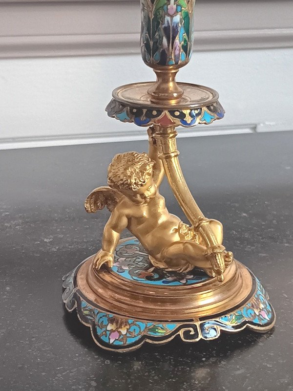 Alphonse Giroux (1776 - 1848) Vase Decor By Angelot Cupidon Crystal And Enamelled Gilt Bronze-photo-7