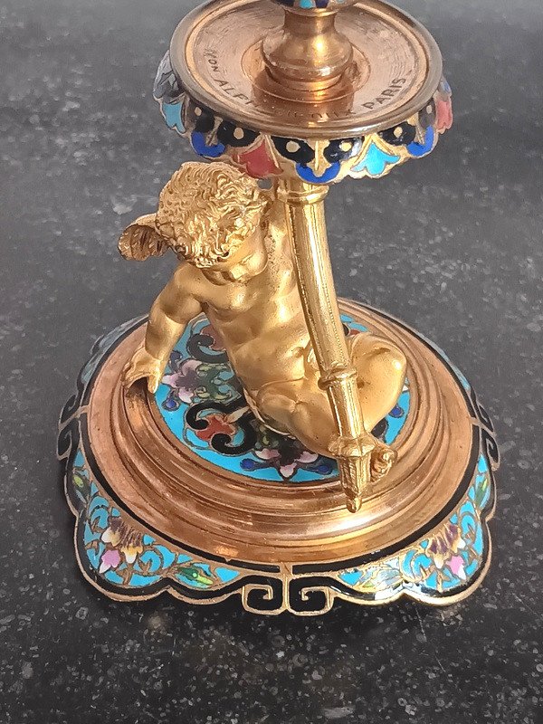 Alphonse Giroux (1776 - 1848) Vase Decor By Angelot Cupidon Crystal And Enamelled Gilt Bronze-photo-8