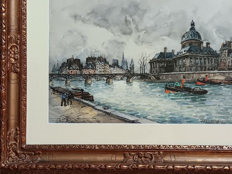 Frank Will (1900 - 1950) Aquarelle Paris Remorqueurs Sur La Seine-photo-4