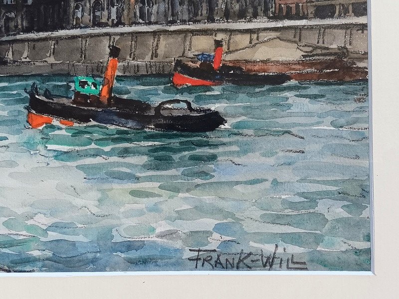 Frank Will (1900 - 1950) Aquarelle Paris Remorqueurs Sur La Seine-photo-8