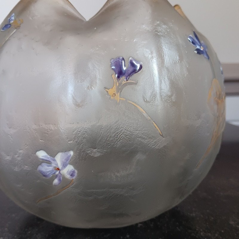 Superbe Vase Boule Aux Violettes Montjoye Legras Art Nouveau -photo-2