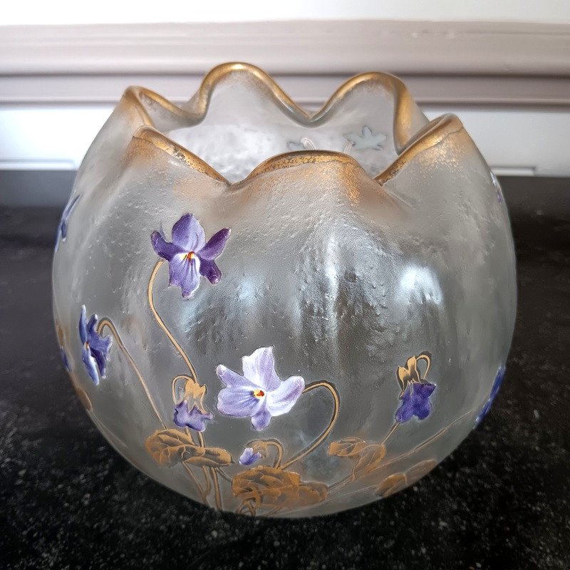 Superbe Vase Boule Aux Violettes Montjoye Legras Art Nouveau 