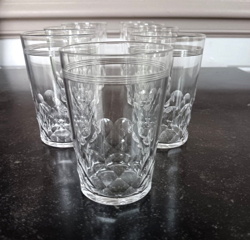 Baccarat 9 Verres à Champagne Gobelets Chauny écailles Et Filets En Cristal Taillé-photo-2