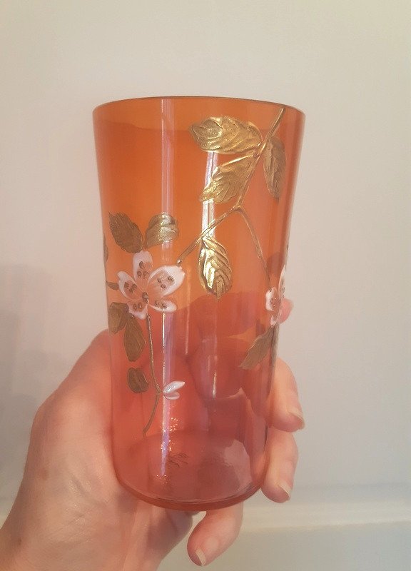 Legras Service En Verre émaillé Fleurs De Pommier Cerisier Opalescent Art Nouveau 1900-photo-4