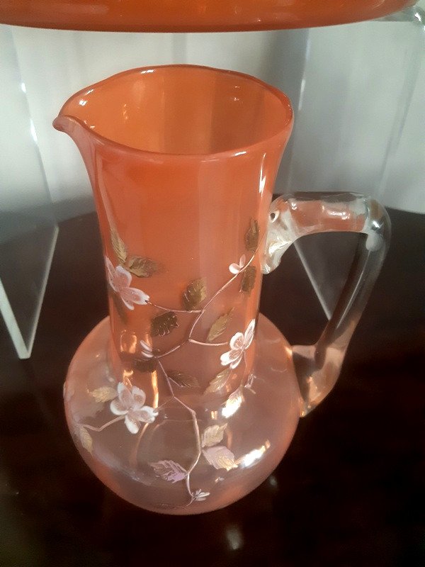 Legras Service En Verre émaillé Fleurs De Pommier Cerisier Opalescent Art Nouveau 1900-photo-3