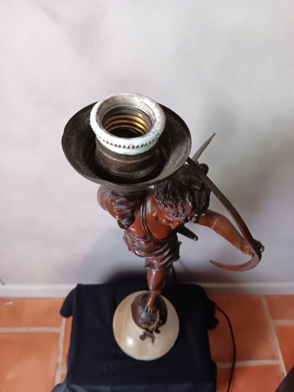 Grande Lampe En Bronze Figurant Une Femme Papillon Art Nouveau époque 1900-photo-3