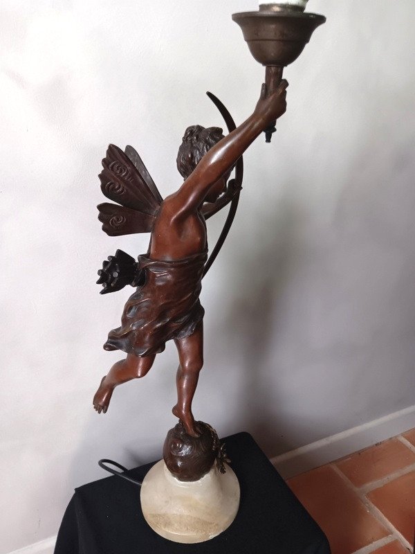 Grande Lampe En Bronze Figurant Une Femme Papillon Art Nouveau époque 1900-photo-4