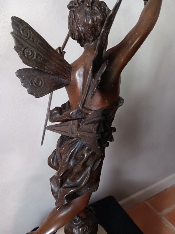 Grande Lampe En Bronze Figurant Une Femme Papillon Art Nouveau époque 1900-photo-2