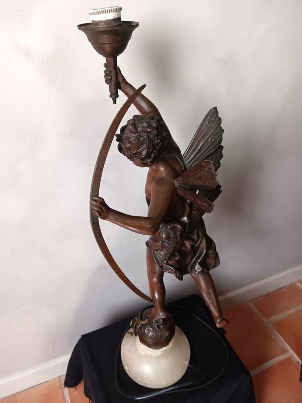 Grande Lampe En Bronze Figurant Une Femme Papillon Art Nouveau époque 1900-photo-4