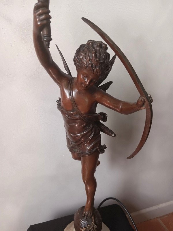 Grande Lampe En Bronze Figurant Une Femme Papillon Art Nouveau époque 1900-photo-6