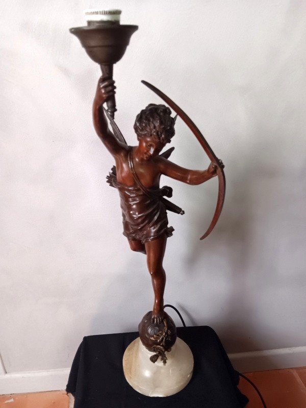 Grande Lampe En Bronze Figurant Une Femme Papillon Art Nouveau époque 1900