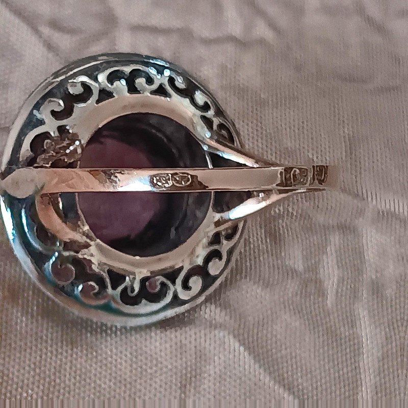 Amethyst Ring In 18 Carat Gold Silver Diamonds And Enamel Art Nouveau Period 1880 - 1900-photo-2