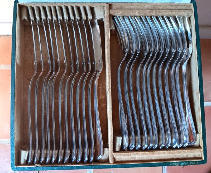 Christofle Service à Poisson Spatours 12 Couverts En Métal Argenté Coffret d'Origine-photo-7