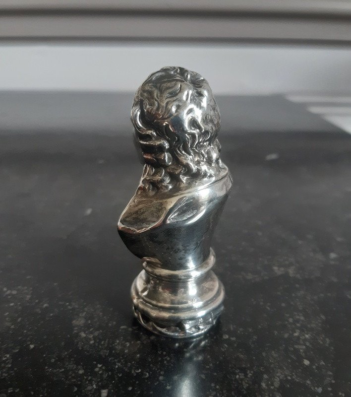 Pyrogenic Match Holder Box Bust Of Voltaire In Silver Metal-photo-3