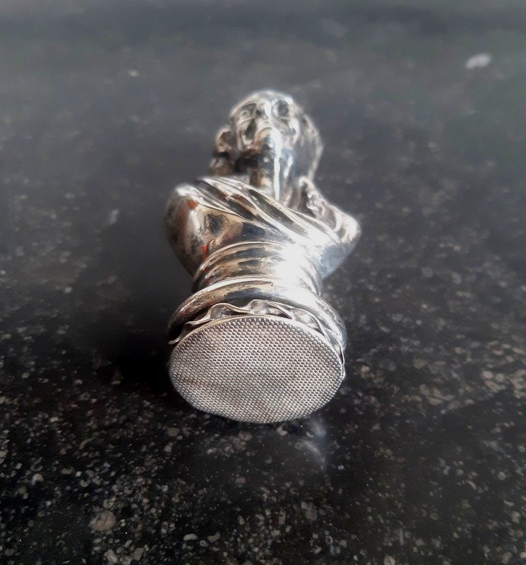 Pyrogenic Match Holder Box Bust Of Voltaire In Silver Metal-photo-1