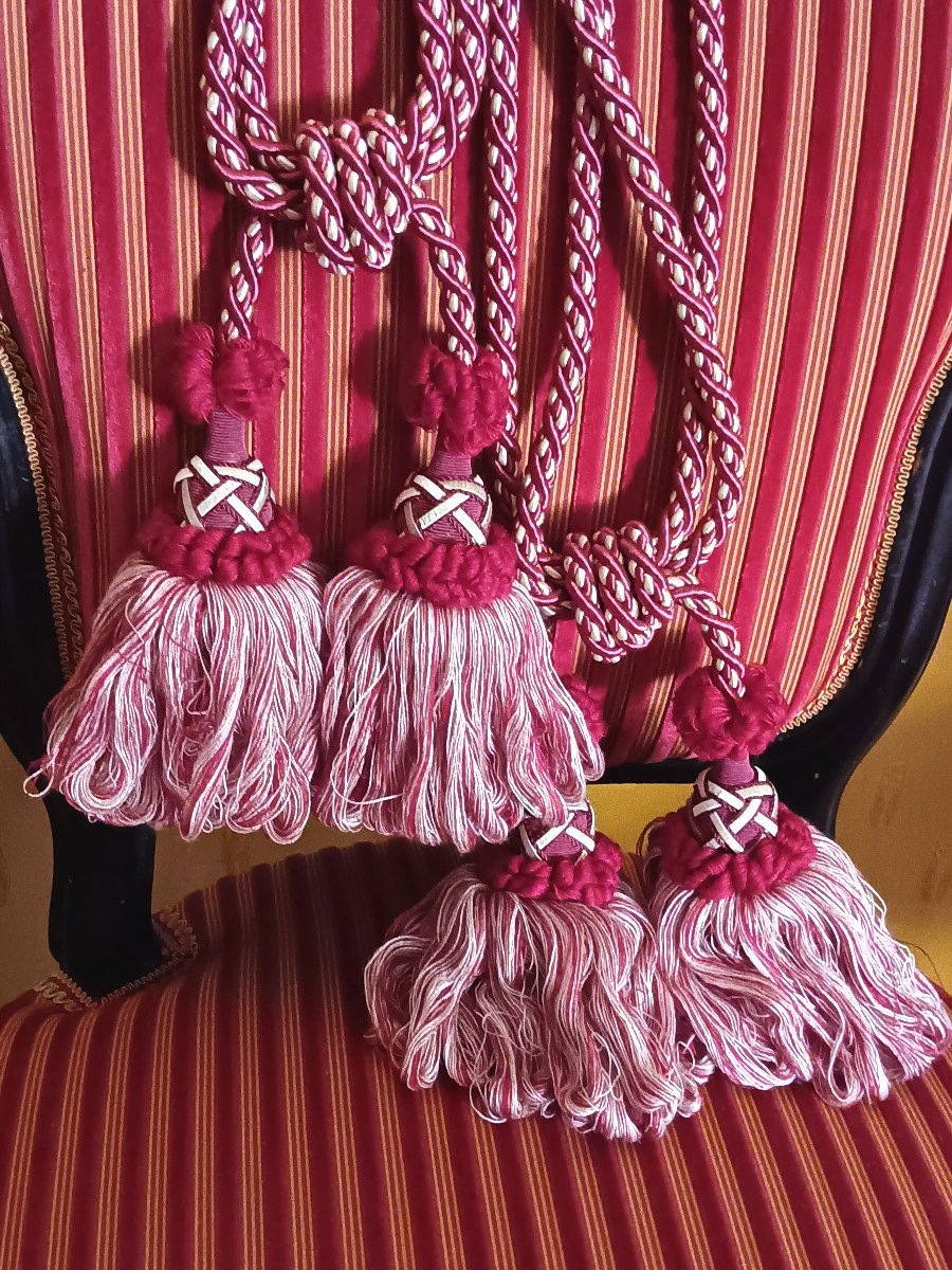 Beautiful Pair Of Curtain Tiebacks In Passementerie With Two Tassels-photo-3