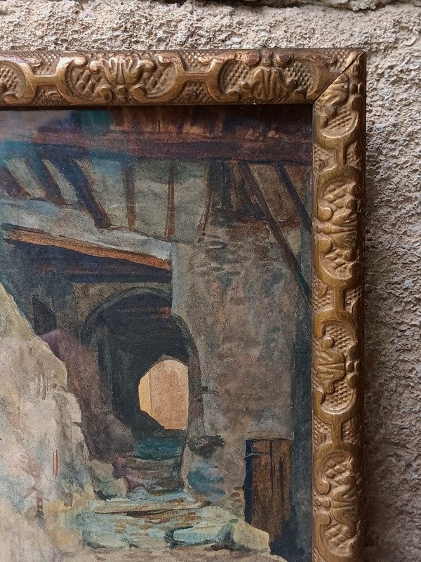 Etienne Martin (marseille 1856 - 1945) Watercolor The Passage In The Village Courbons Provence-photo-2