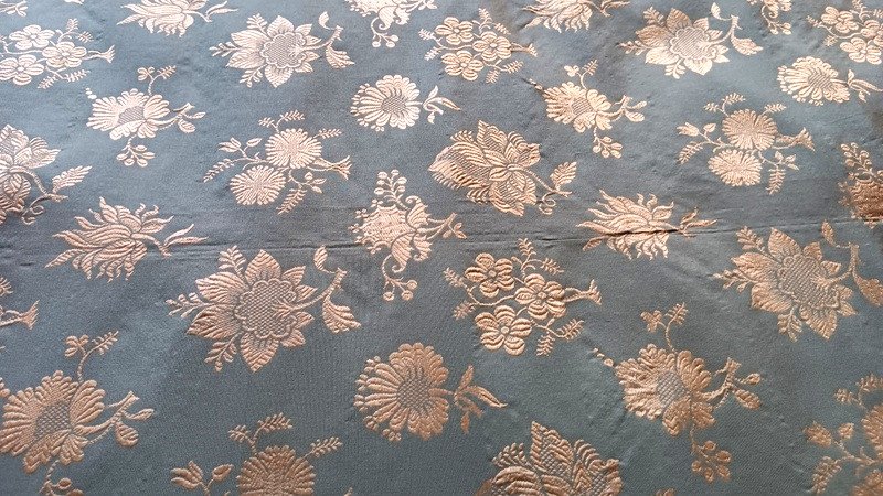 Pièce De Soie Brochée Brocart étoffe Tissu à Décor Floral Jamais Utilisé-photo-3
