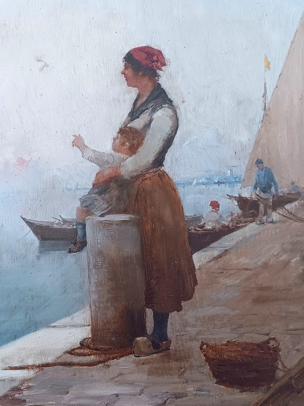 Paul Bistagne (marseille 1850 - 1886) Lively Seaside Return From Fishing-photo-3