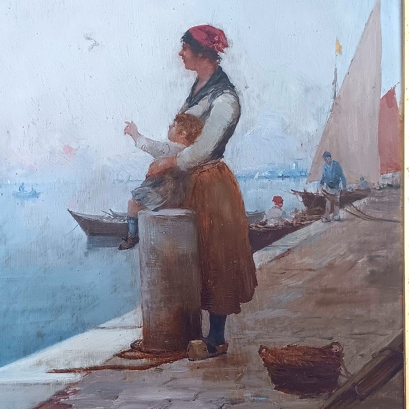Paul Bistagne (marseille 1850 - 1886) Lively Seaside Return From Fishing-photo-3