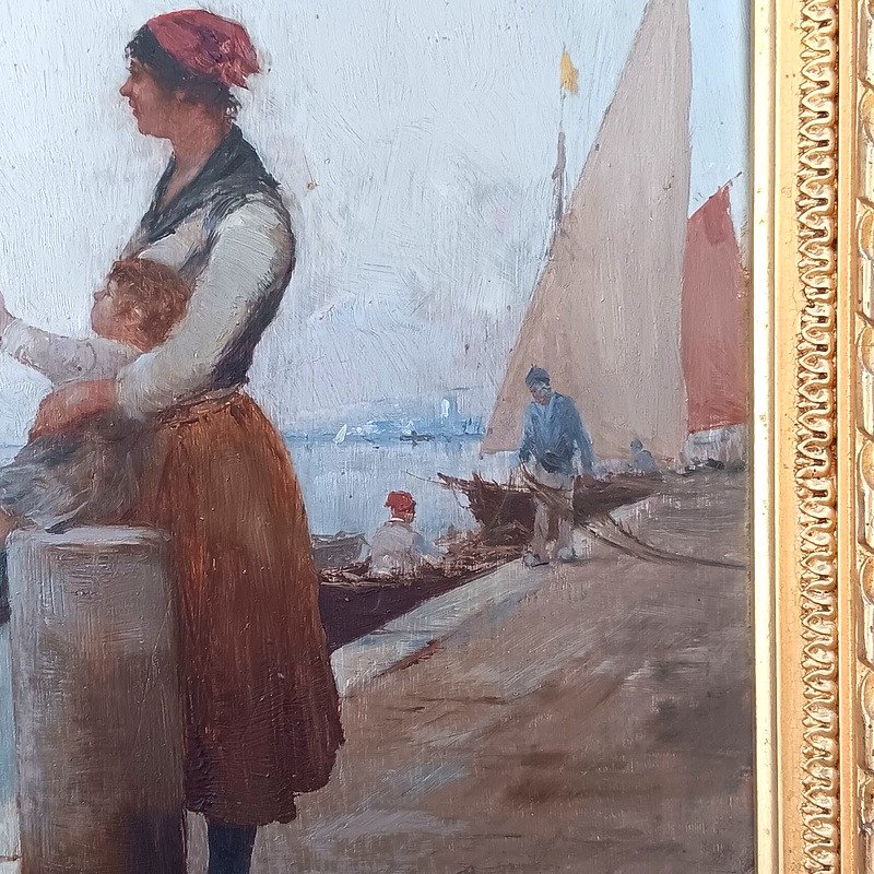Paul Bistagne (marseille 1850 - 1886) Lively Seaside Return From Fishing-photo-4