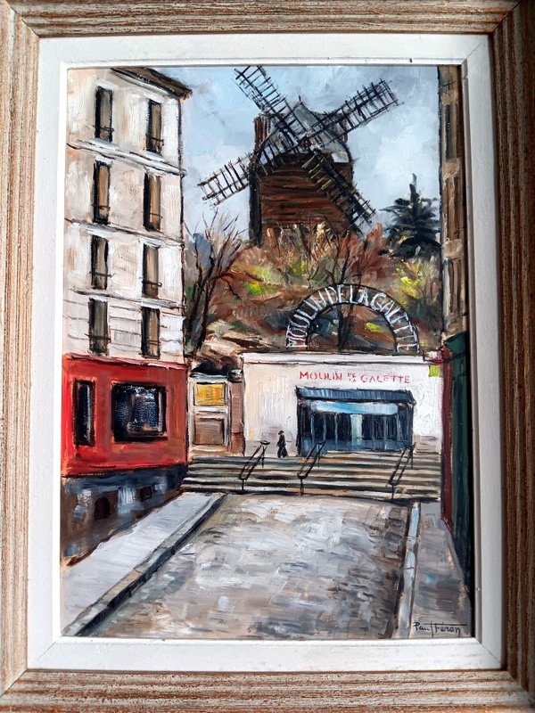 Paul Féron Le Moulin De La Galette Montmartre Paris Tableau Peinture Art Déco 1930 - 1940-photo-2
