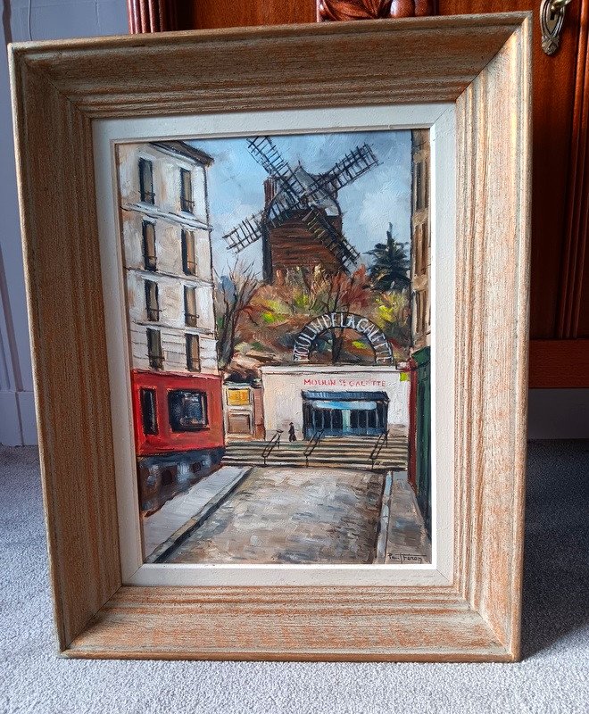 Paul Féron Le Moulin De La Galette Montmartre Paris Tableau Peinture Art Déco 1930 - 1940-photo-4