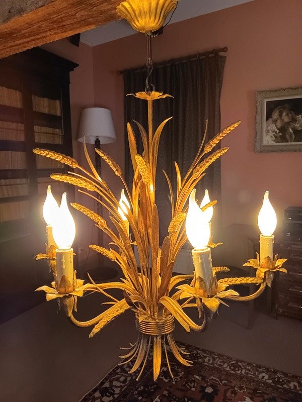 Elégant Lustre Gerbe épis De Blé doré dans le goût de Maison Charles -photo-1