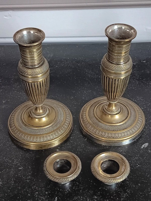 Pair Of Small Toilet Candlesticks Known As Ragots In Bronze, Restoration Period.-photo-4