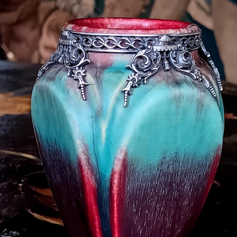 Eugène Baudin (1853 - 1918) Vase Art Nouveau En Grès Flammé époque autour de 1900-photo-1