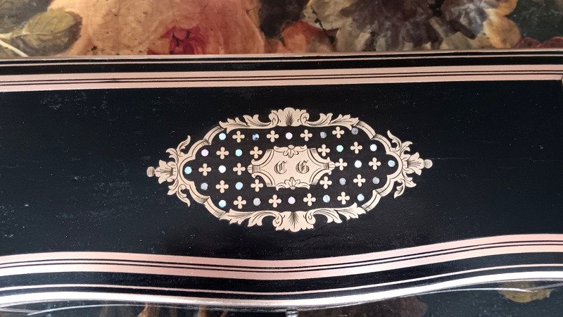 Elégante Boite à Gants Coffret à Bijoux Marqueterie Boulle à La Reine Napoléon III-photo-2