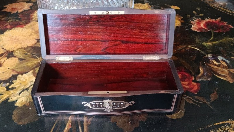 Elégante Boite à Gants Coffret à Bijoux Marqueterie Boulle à La Reine Napoléon III-photo-1
