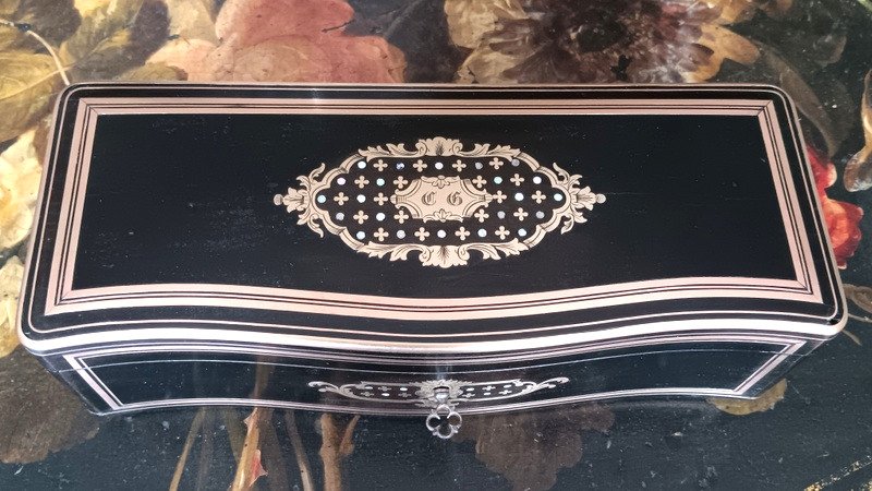 Elégante Boite à Gants Coffret à Bijoux Marqueterie Boulle à La Reine Napoléon III