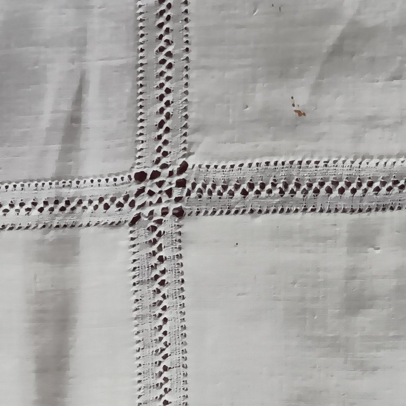 Drap De Lin Brodé Et Dentelle Et Deux Taies Assorties De Château Sous Couronne De Comte XIXème -photo-1