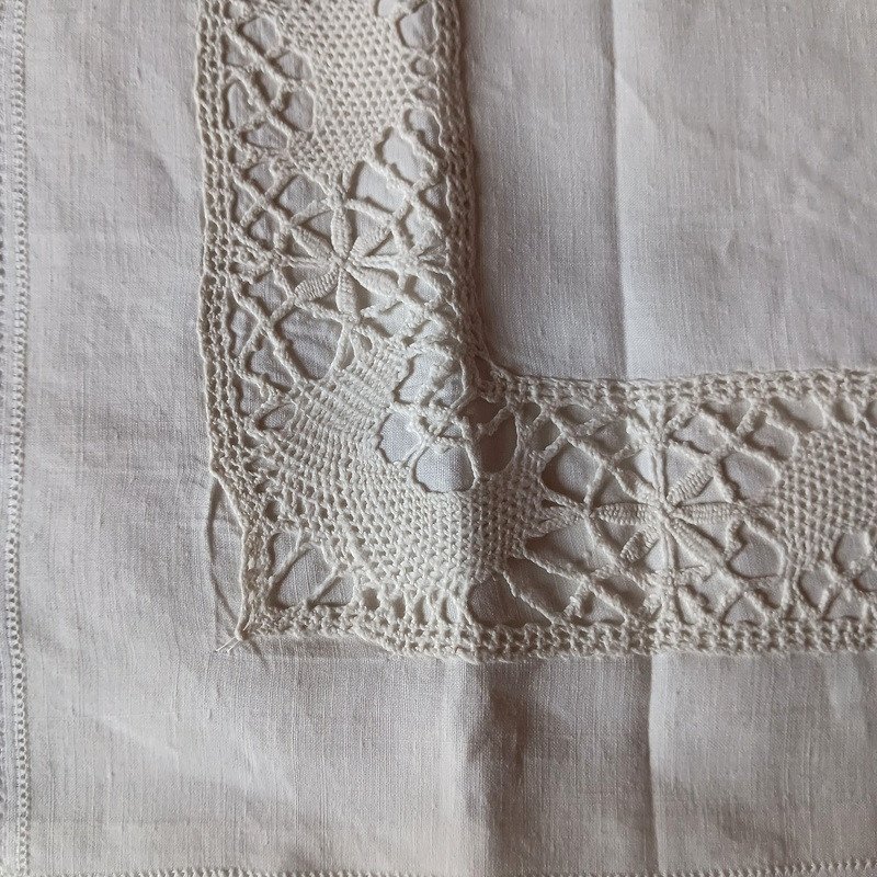 Drap De Lin Brodé Et Dentelle Et Deux Taies Assorties De Château Sous Couronne De Comte XIXème -photo-5
