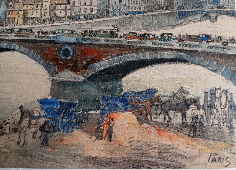 Frank Will (1900 - 1950) Aquarelle Paris Notre-dame Vue Depuis Les Quais De Seine-photo-1