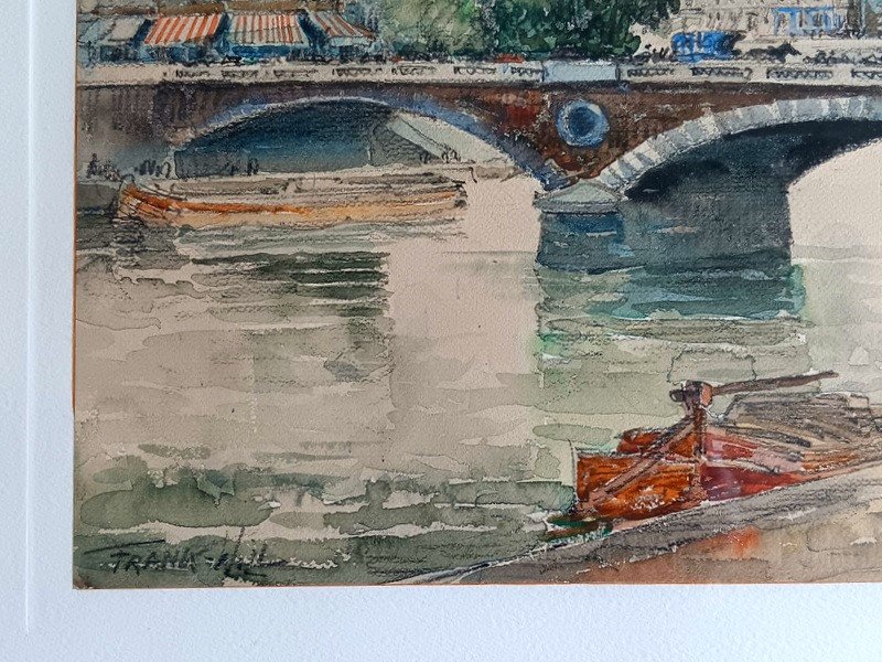 Frank Will (1900 - 1950) Aquarelle Paris Notre-dame Vue Depuis Les Quais De Seine-photo-2